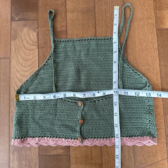 zara crochet crop top in green with pink trim size medium - Picture 10 of 10